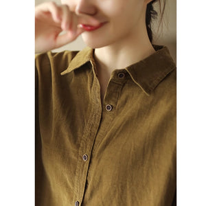 Áo sơ mi nhung mịn dài tay cổ đức - NU9079