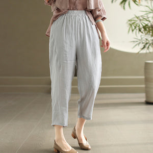 Quần baggy linen lửng lưng thun hai túi sau kiểu lệch - NU10299
