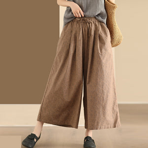 Quần baggy linen lưng thun in hoa liti ống rộng - NU10389