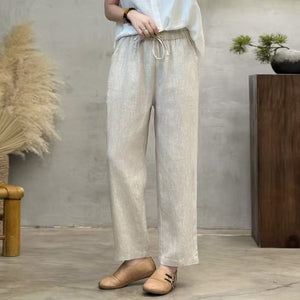 Quần baggy linen lưng thun ống đứng đơn sắc - Q248