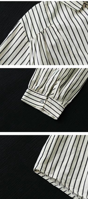 Áo sơ mi linen dài tay cổ đức kẻ sọc - NU10050