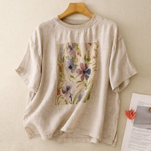 Áo T-shirt linen ngắn tay cổ tròn - A1002