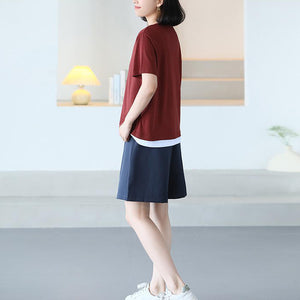 Áo T-shirt ngắn tay cổ V kiểu hai lớp lệch màu - NU10473