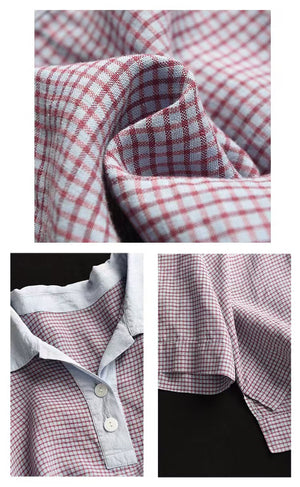 Áo sơ mi linen tay lửng cổ thủy thủ lệch màu - A939