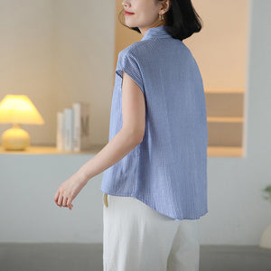 Áo sơ mi linen sát nách cổ đức kẻ sọc - NU10247
