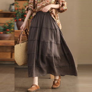 Chân váy linen lưng thun một màu kiểu xếp tầng - NU9925