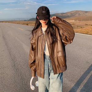 Áo khoác da jacket dài tay cổ đức hai túi vuông - A511