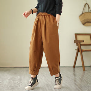 Quần baggy lưng thun một màu xếp ly gấu - NU9684