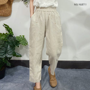 Quần baggy linen lưng thun thêu hoa văn hai túi chéo - NU8708