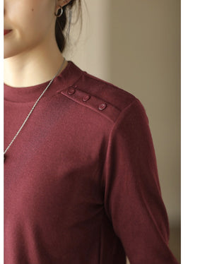 Áo T-shirt dài tay cổ tròn tròn đơn sắc khuy cầu vai - NU9199