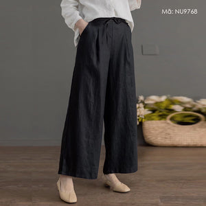 Quần baggy linen lưng thun ống rộng đơn sắc - NU9765