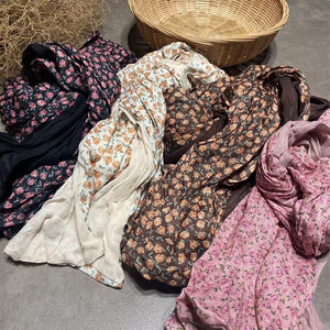 Khăn quàng linen retro in hoa hồng một mặt - NU9270