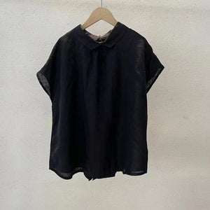 Áo sơ mi linen sát nách vạt mulet khuy cài sau cổ pipi - NU9809