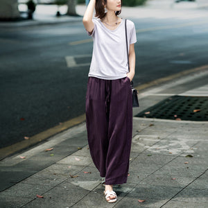 Quần baggy linen lưng thun dây rút ống đứng túi chéo - Q268