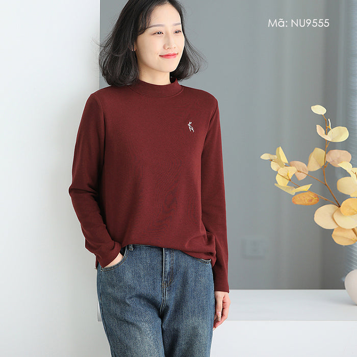 Áo T-shirt dài tay cổ đứng đơn sắc - NU9555