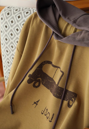 Áo hoodies dài tay in hình ô tô mũ lệch màu - NU9135