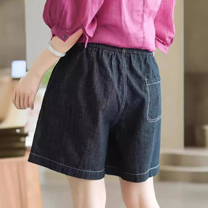 Quần sooc denim lưng thun một túi sau chỉ nổi - NU10501