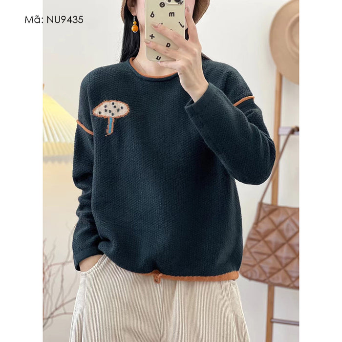 Áo len dài tay cổ tròn móc cây nấm - NU9435