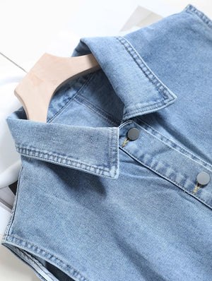 Áo khoác gile denim sát nách cổ đức hai túi - NU9203