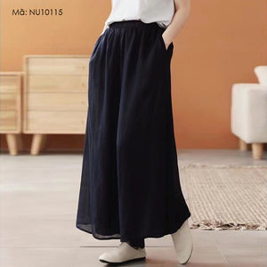 Quần baggy linen lưng thun ống rộng hai túi chéo - NU10112