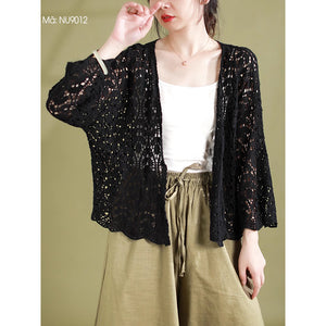 Áo khoác cardigan dệt kim dài tay thêu ren những chiếc lá - NU9009