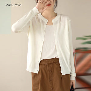 Áo khoác cardigan len đan dài tay cổ tròn đơn sắc - NU9355