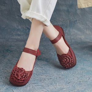 Giày da morigirl retro đế thấp đính hoa xoắn ốc - OD2286