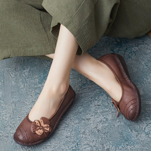 Giày da morigirl retro đế bằng đính nơ hoa - OD2262
