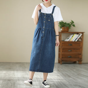 Đầm yếm denim một túi khuy cài - NU9919