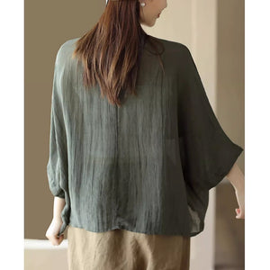 Áo sơ mi linen ngắn tay cổ đứng hai túi vuông - NU9092