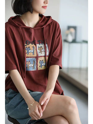 Áo hoodies ngắn tay in những chú mèo - NU10290