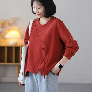 Áo T-shirt dài tay cổ tròn đính khuy - NU9089