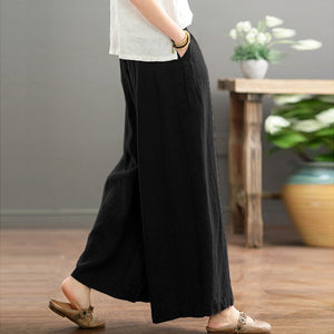 Quần baggy linen lưng thun ống rộng retro - NU10209