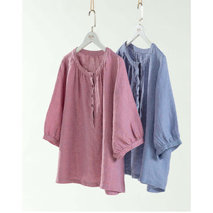 Áo sơ mi linen ngắn tay cổ tròn xếp ly - NU9978