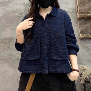 Áo khoác dài tay cổ đức kiểu sóng gân hai túi lớn - NU9291