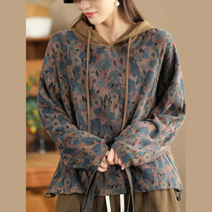 Áo hoodies dệt kim dài tay in hoa retro - A516
