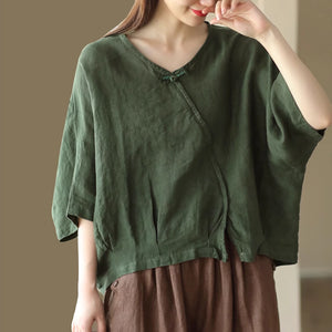 Áo sơ mi linen ngắn tay cánh dơi một khuy vải - NU8935