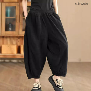 Quần baggy nhung lưng thun ống rộng bo gấu - Q087
