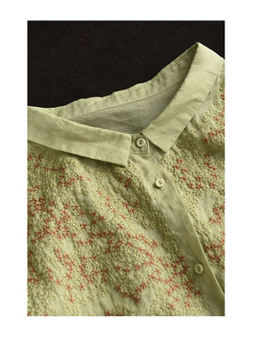 Áo sơ mi linen dài tay cổ pipi thêu những ngôi sao - NU9733