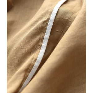 Áo sơ mi linen dài tay cổ đức in đối xứng trước ngực - A724