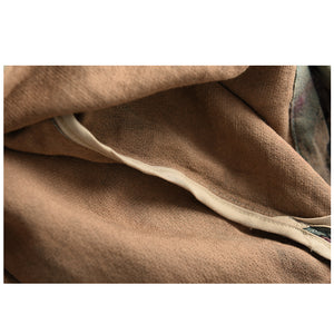 Áo sơ mi linen tay lửng cổ tròn vạt lệch in hoa lá - A718