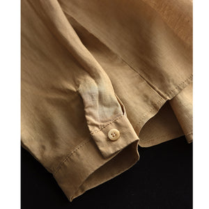 Áo sơ mi linen dài tay cổ đức in đối xứng trước ngực - A724