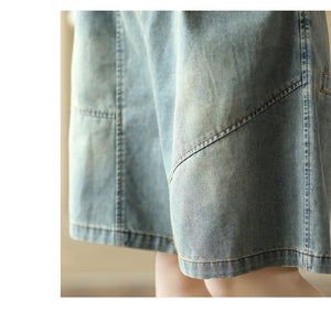 Quần sooc denim lưng thun form rộng một túi sau - NU8851