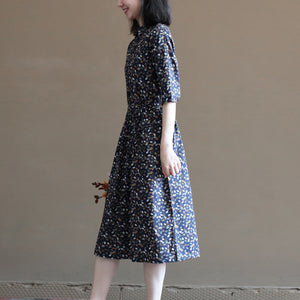 Đầm liền linen ngắn tay cổ đức in những chiếc lá sắc màu - NU10016