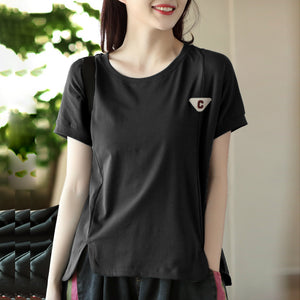 Áo T-shirt ngắn tay cổ tròn đính C - NU9834