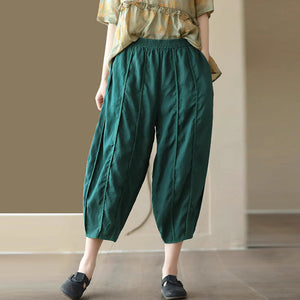 Quần baggy linen lửng lưng thun gân nổi - NU9967