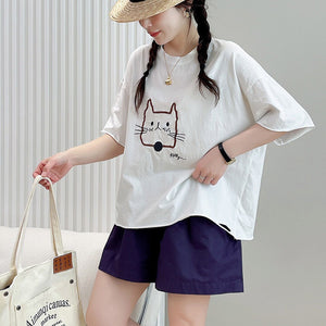 Áo T-shirt ngắn tay mặt mèo cổ tròn - NU9956