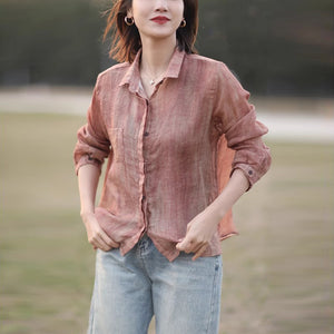 Áo sơ mi linen dài tay cổ đức che khuy - NU10014
