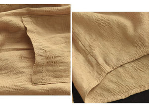Áo sơ mi linen dài tay cổ tròn xếp ly thêu hoa văn đồng màu - NU9138