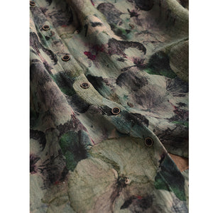 Chân váy linen lưng cao in hoa lá có khuy cài - V070